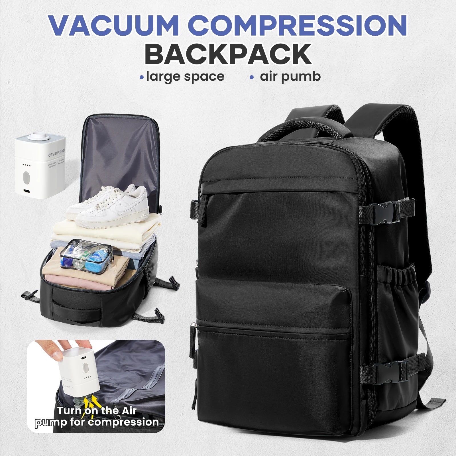 Vacuum Backpack Travel Bag for Men Large Capacity Backpack Business Laptop Backpack Women Men Expandable Backpack School Bag
